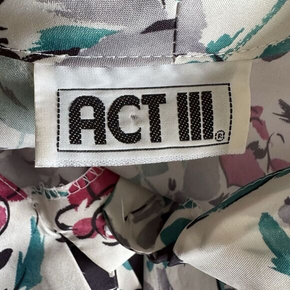 Vintage ACT III Button Up Blouse Tie Neck Secretary Floral Print Women’s Size L - Picture 6 of 12